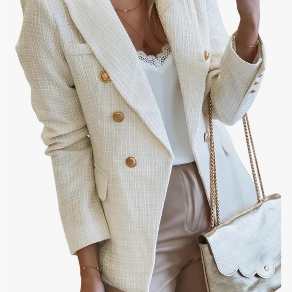 Elegant Cream Double-Breasted Women's Blazer